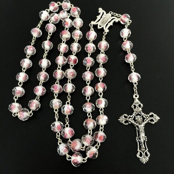 Rose Pink Veluriyam Rosary Beads Catholic Necklace Gift Box - Picture 9 of 9